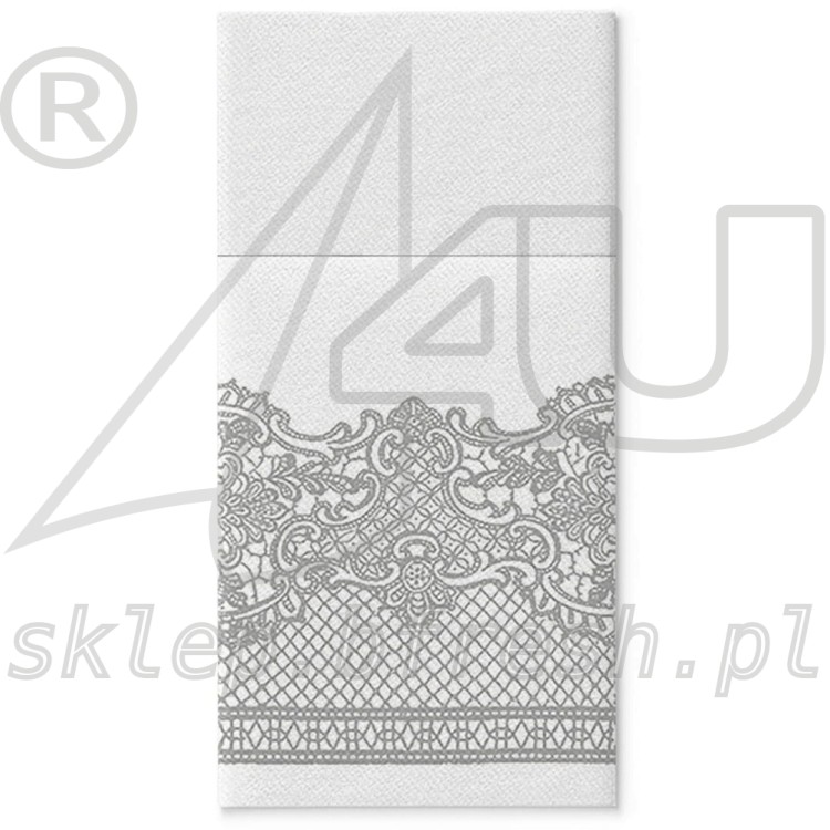 Kieszonki flizelinowe na sztućce 40 x 40 cm Srebrna Koronka 25 szt