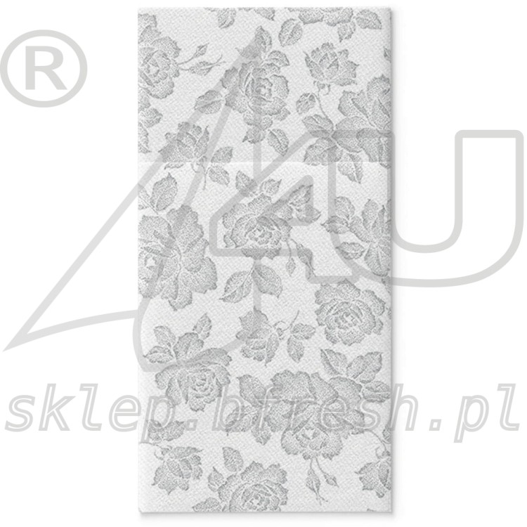 Kieszonki flizelinowe na sztućce 40 x 40 cm Srebrne Róże 25 szt
