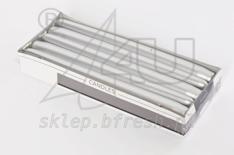 Świece stożkowe 240/22 mm Metalik Srebrny 10 szt