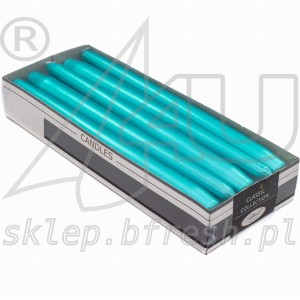 Świece stożkowe metalik lazurowy 10 szt