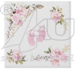 Serwetki flizelinowe na chrzciny 40 x 40 cm Różowe Stópki 50 szt
