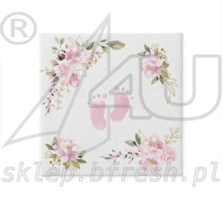Serwetki flizelinowe na chrzciny 40 x 40 cm Różowe Stópki 50 szt