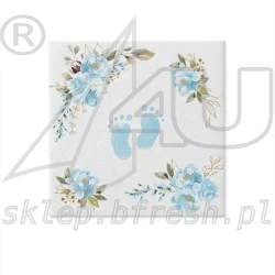 Serwetki flizelinowe na chrzciny 40 x 40 cm Niebieskie Stópki 50 szt