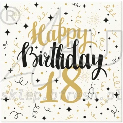 Serwetki flizelinowe na urodziny 40x40 cm Gold Birthday 18 - 50 szt