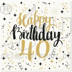 Serwetki flizelinowe na urodziny 40x40 cm Gold Birthday 40 - 50 szt