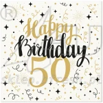 Serwetki flizelinowe na urodziny 40x40 cm Gold Birthday 50 - 50 szt