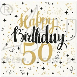 Serwetki flizelinowe na urodziny 40x40 cm Gold Birthday 50 - 50 szt