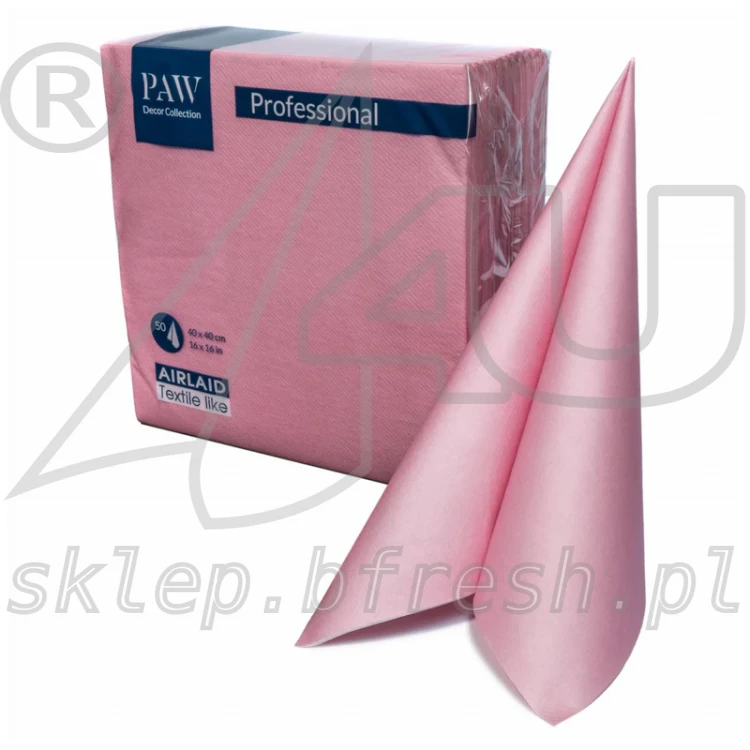 Serwetki flizelinowe Airlaid PAW 40 × 40 cm jasnoróżowe 50 szt