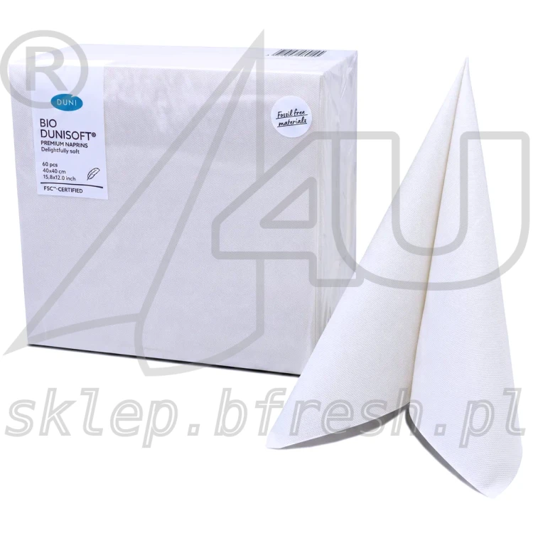 Serwetki flizelinowe Airlaid Bio-Dunisoft 40 × 40 cm białe 60 szt