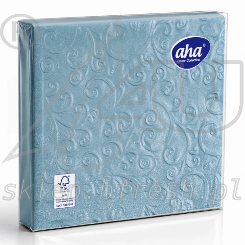 Serwetki tłoczone AHA 33 x 33 cm 3w niebieskie błyszczące 15 szt