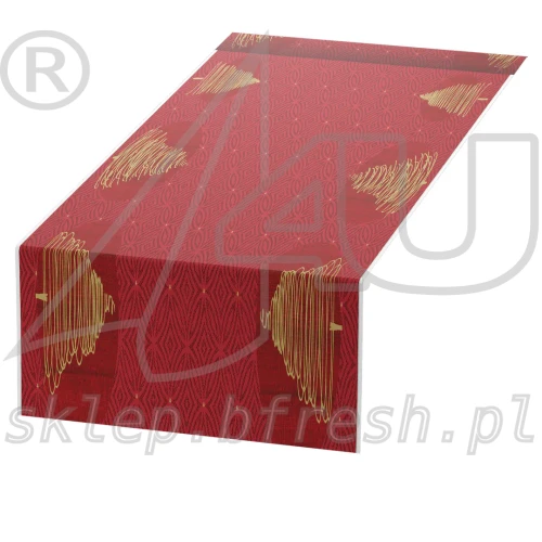 Bieżnik flizelinowy na Boże Narodzenie i Wigilię Duni Elegant Trees, czerwono-złoty, rolka 40 cm × 24 m