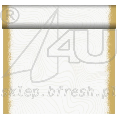 Biało-złoty bieżnik flizelinowy Duni Sparkly White 40 cm × 24 m ze złotymi rozbłyskami i delikatnymi szarymi detalami