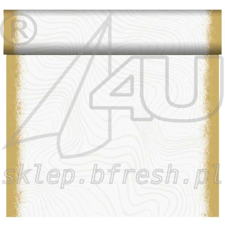 Biało-złoty bieżnik flizelinowy Duni Sparkly White 40 cm × 24 m ze złotymi rozbłyskami i delikatnymi szarymi detalami