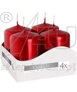 ŚWIECE bryłowe pieńkowe WOTYWNE CZERWONE METALIK 4 szt. 60/40 mm BISPOL