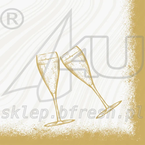 Biało-złota serwetka Duni Sparkly Cheers White z dwoma kieliszkami