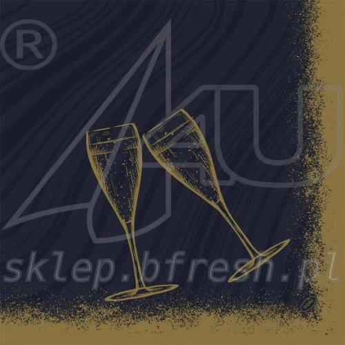 Czarno-złota serwetka Duni Sparkly Cheers Black z dwoma kieliszkami