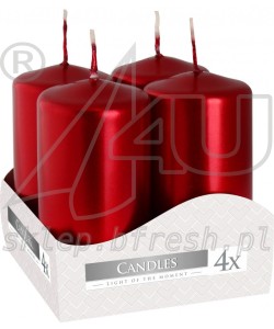 ŚWIECE bryłowe pieńkowe WOTYWNE CZERWONE METALIK 80/40 mm BISPOL - 4 szt.