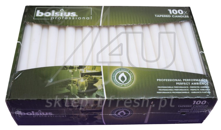 Świece stożkowe Ø23/240mm 100szt Białe BOLSIUS