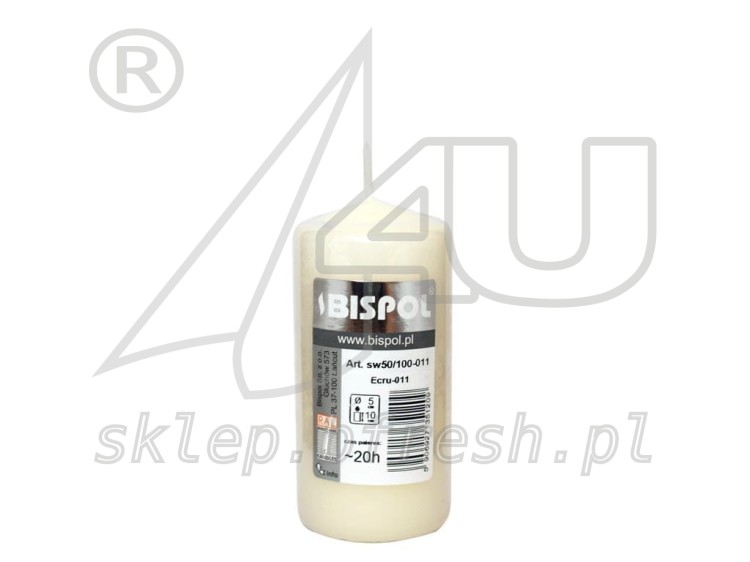 ŚWIECE bryłowe pieńkowe ECRU KREMOWE 100/50 mm 8 SZT. BISPOL