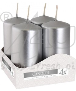ŚWIECE bryłowe pieńkowe WOTYWNE SREBRNE METALIK 80/40 mm BISPOL - 4 szt.