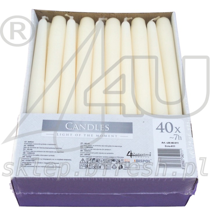 Świece stożkowe Ø23/245mm 40szt Ecru BISPOL